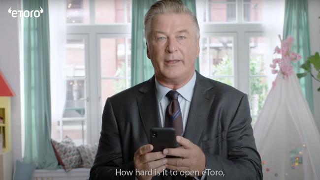 Actor Alec Baldwin has been spruiking trading platform eToro. Picture: YouTube