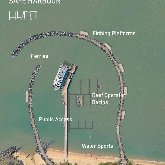 Palm Cove re-imagined: Hunt Design has released a new concept for the establishment of a safe harbour, swimming lagoon and increased carparking at Palm Cove's Williams Esplanade. Picture: Hunt Design.