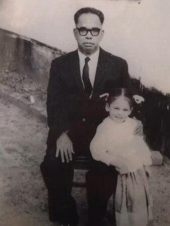 A young Harris visiting her grandfather in Zambia. Picture: The Times