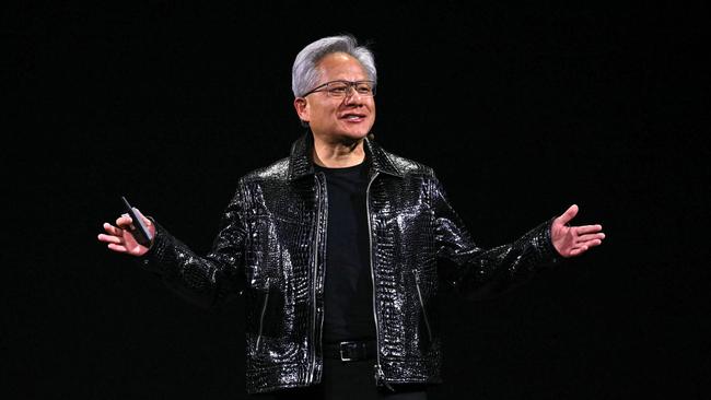 Nvidia CEO Jensen Huang addressing the Consumer Electronics Show in Las Vegas. Picture: AFP