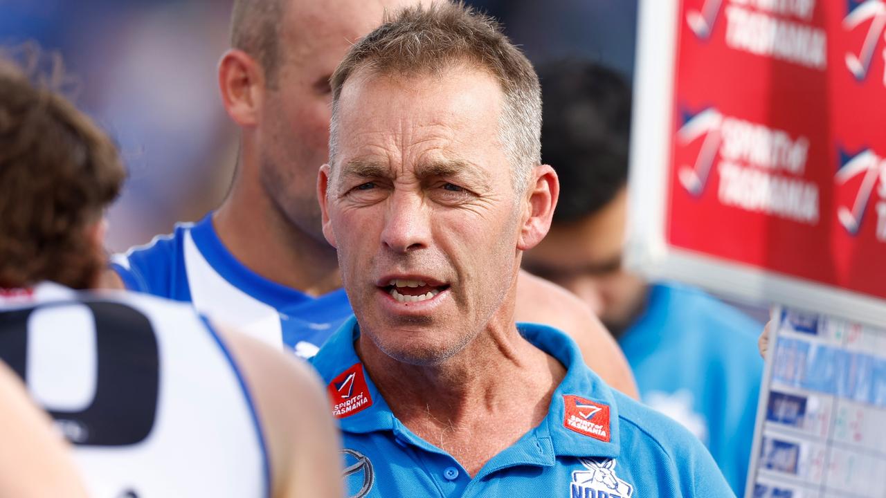 North Melbourne coach Alastair Clarkson says the need to protect players may lead to a ban on pinning the arms while tackling. Picture: Michael Willson / Getty Images