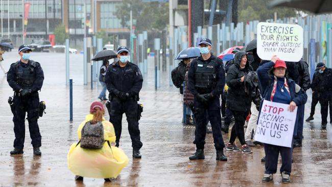 Anti-vaxxers protesting the pandemic in October. Picture: Damian Shaw