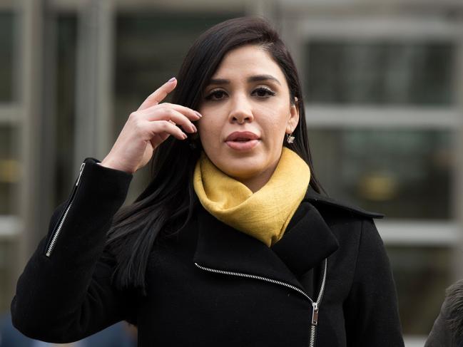 The wife of El Chapo, Emma Coronel Aispuro, outside court.  Judge Brian Cogan ruled  that the notorious drug baron could not hug his beauty queen wife, as requested, just before opening statements are to begin. Picture: AFP