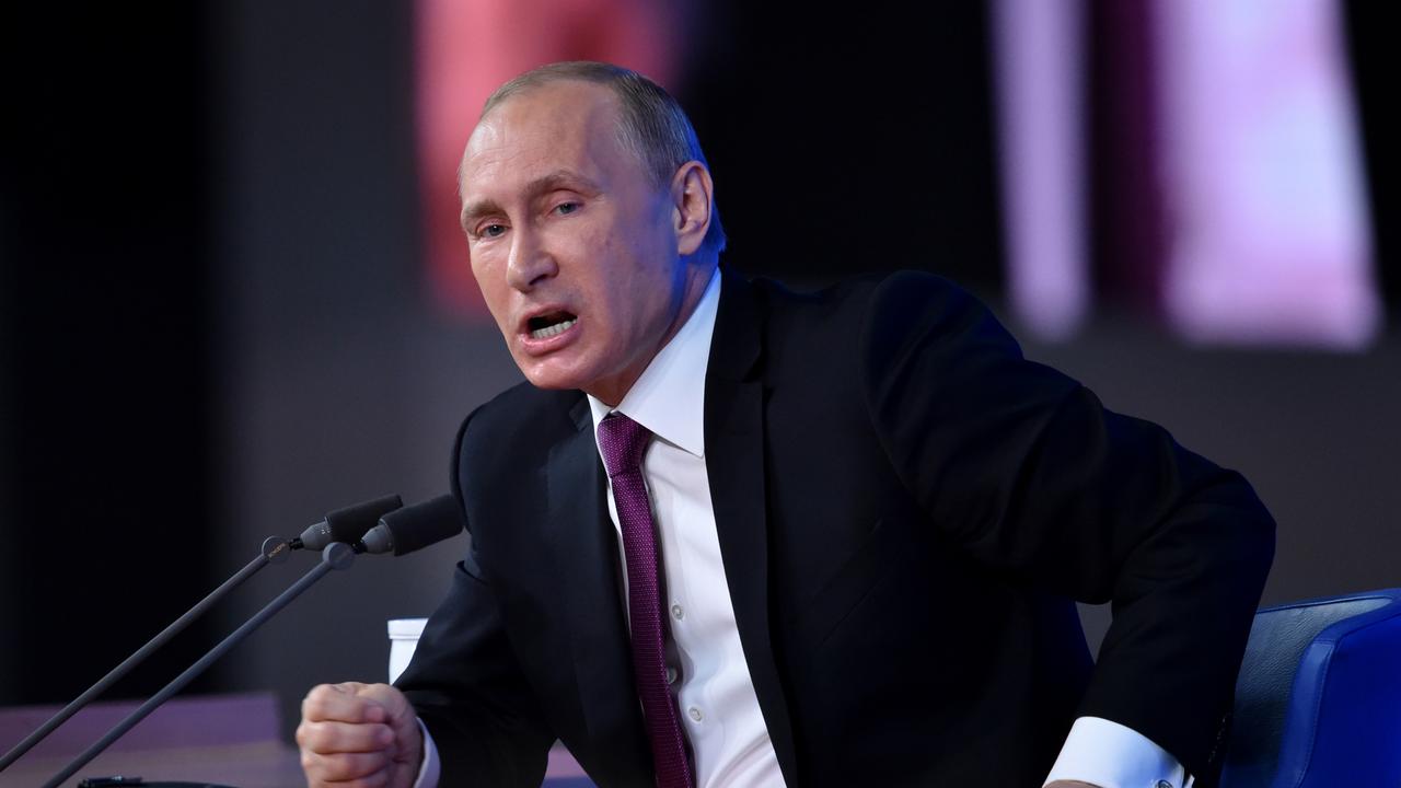 Russian President Vladimir Putin speaks has broadened his targets, a top US official has claimed, after a military base about 20km from the Poland border was bombed. Picture: AFP / Kirill Kudryavtsev