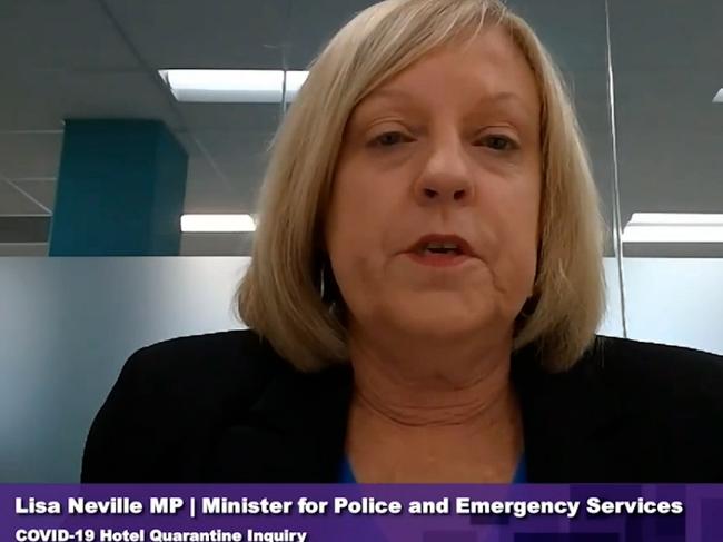 Police Minister Lisa Neville addresses the inquiry.