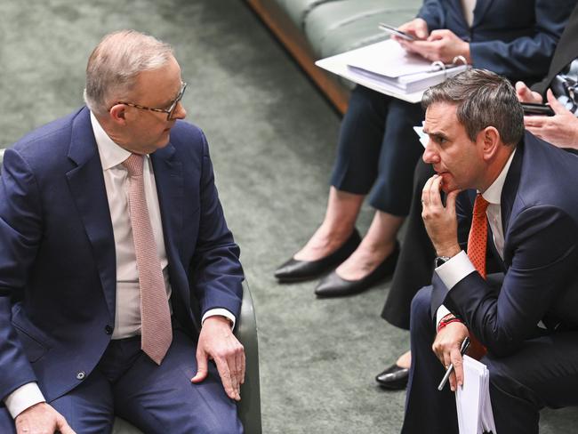 CANBERRA, Australia - NewsWire Photos - October 8, 2024: Prime Minister Anthony Albanese and Federal Treasurer Jim Chalmers during Question Time at Parliament House in Canberra. Picture: NewsWire / Martin Ollman