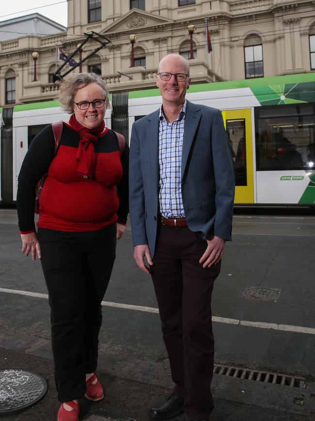 Cindy O'Connor and Tim Read. Dr Read has won in Brunswick. Picture: George Salpigtidis