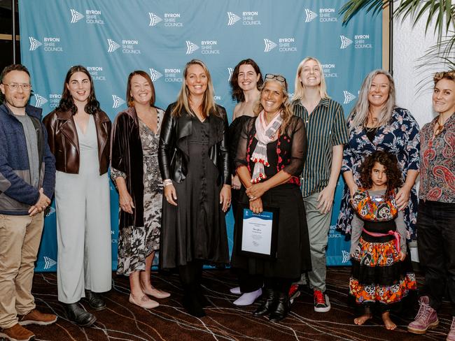 All winners of the Byron Shire Community Awards 2023 from L-R Tiago, Zali, Louise, Sama, Queer Family, Karen, Aya and Mum, Sophie at the Byron Shire Community Awards 2023. Picture: Possum Creek Studios