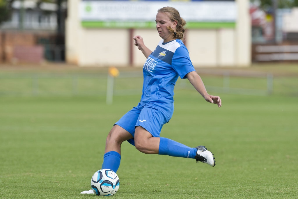 Jordie Franke of South West Queensland Thunder against Western Pride in NPLW Queensland round three football at Clive Berghofer Stadium, Saturday, March 2, 2019. Picture: Kevin Farmer