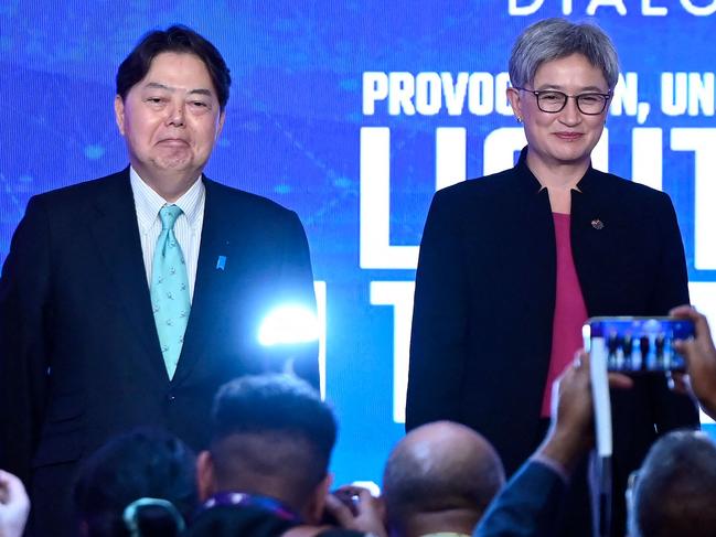 (L-R) US Secretary of State Antony Blinken, Japanese Foreign Minister Yoshimasa Hayashi, Australian Foreign Minister Penny Wong and Indian Foreign Minister Subrahmanyam Jaishankar attend a Quad Ministersâ panel at the Taj Palace Hotel in New Delhi on March 3, 2023. (Photo by OLIVIER DOULIERY / POOL / AFP)