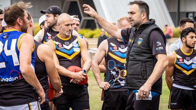 Brian Lake coaches football in Caroline Springs. Picture: Jake Nowakowski