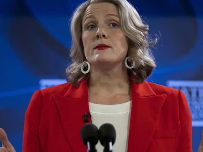 CANBERRA, AUSTRALIA - DECEMBER 8: Clare O'Neil MP, Minister for Home Affairs, Minister for Cyber Security and, Federal Member for Hotham, addressing the National Press Club of Australia in Canberra. Picture: NCA NewsWire / Martin Ollman