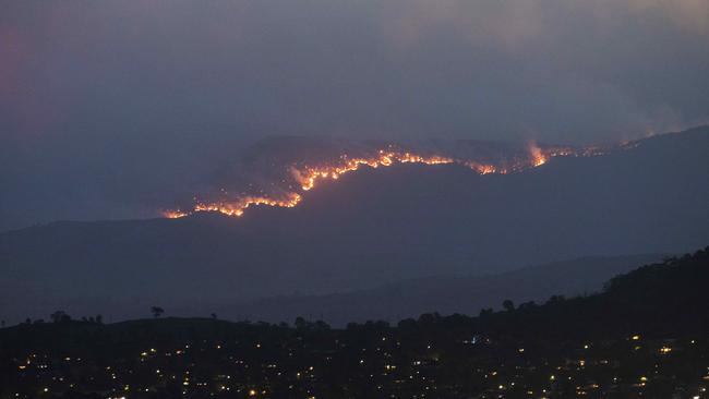 The Orroral fire in the Namadgi National Park seen from Red Hill Lookout in Canberra, ACT, Friday 31 January 2020. Picture by Sean Davey.