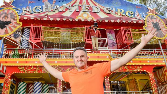 Carnival ride operator Trent Woodall from The Events Company with one of the rides he operates, Enchanted Circus. Picture: Brenton Edwards