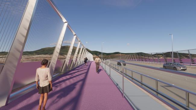 An initial concept design of widened pathways on the Tasman Bridge. Picture: Supplied