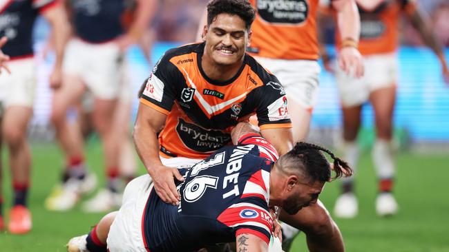 May has been in outstanding form since he was promoted from NSW Cup, with the forward scoring the first try of his NRL career against the Tigers. Picture: Matt King/Getty Images