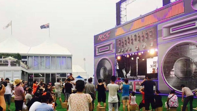 The DJ stage at the Royal Adelaide Club which was touted as an opportunity to sell Adelaide and SA to Chinese investors but instead financially crippled directors behind the event.