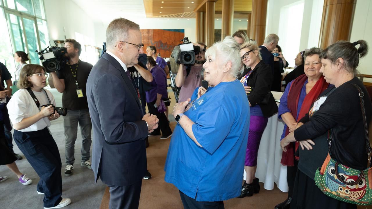 Prime Minister Anthony Albanese spoke frontline workers at Parliament House. Picture: NCA NewsWire / Gary Ramage