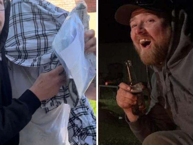 Victims Bobby Kelsall (left) and Stephen Lippis (right) were killed by Nathan Bernhard last night after he allegedly drunkenly ran them over with his ute. Pictures: Bobby and Stephen, Facebook, Nathan and his brother, pictured in a black hoodie, (middle), Tom McGann.