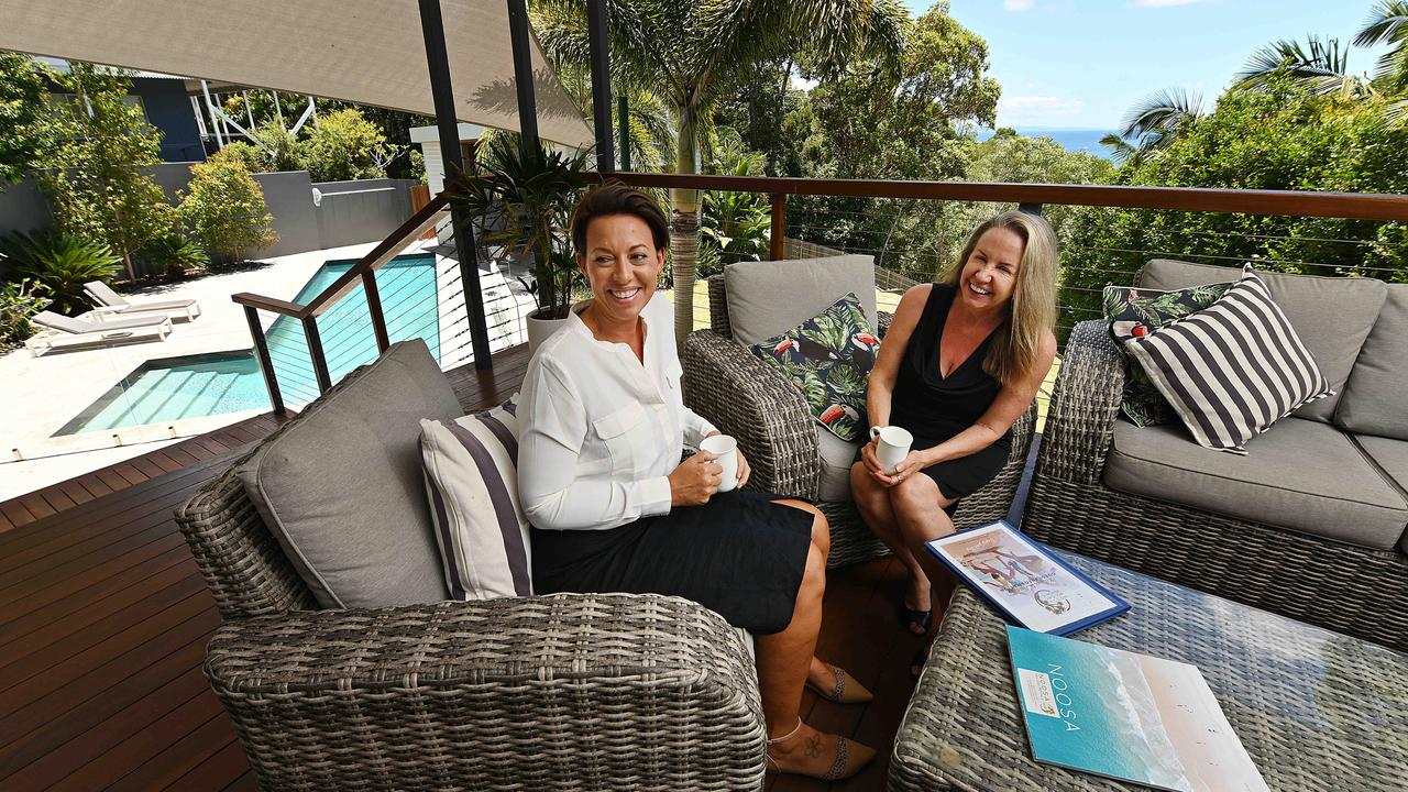 Noosa Holiday Rentals CEO Michele Neyland with inspections officer Erika Drenth. They are completely booked out for Christmas and are receiving more than 130 inquiries a day. Picture: Lyndon Mechielsen.