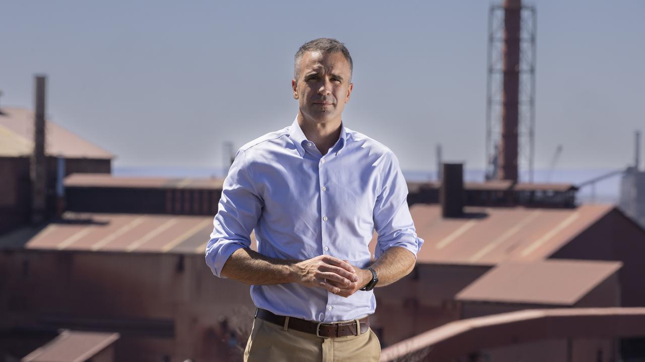 Premier Peter Malinauskas at Hummock Hill Lookout, overlooking Whyalla Steelworks. Picture: Brett Hartwig