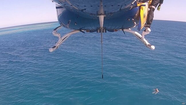 The man was spotted in the water (bottom right) after 11am, hours after the first man was rescued by VMR. Picture: Supplied / RACQ CQ Rescue