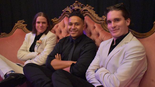 Connor Carige, Matthew Munokoa and Ethan Hardy at the Mackay State High School formal at the MECC, on Wednesday November 18. Picture: Zizi Averill