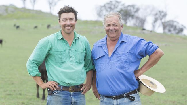 Wal and Charlie Perry on their Trent Bridge Wagyu property at Aberfoyle, NSW.