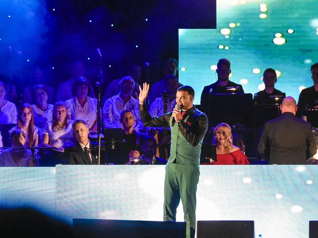 Guy Sebastian performs at the Tea Tree Gully Christmas Carols 2019 at Modbury Civic Park . Picture: Tea Tree Gully Council