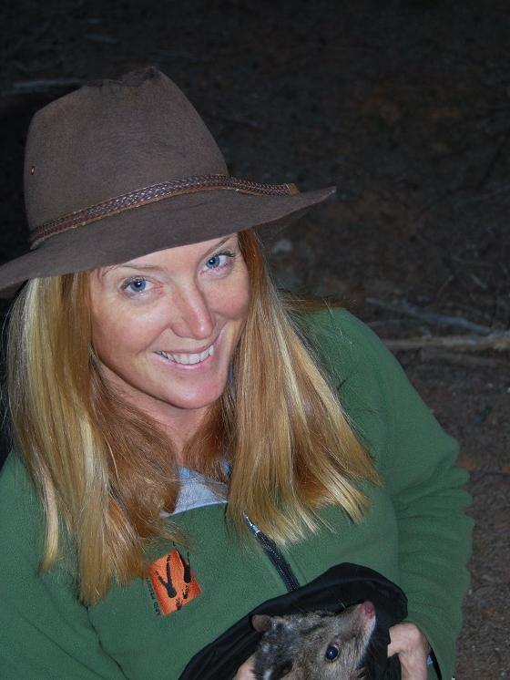 Dr Katherine Moseby with a quoll. Picture: Daniel Clarke, Ninti Media