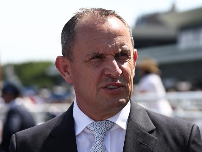 SYDNEY, AUSTRALIA - JANUARY 25: Trainer Chris Waller celebrates after  Tommy Berry riding Political Debate  win Race 5 Drinkwise during Sydney Racing at Royal Randwick Racecourse on January 25, 2025 in Sydney, Australia. (Photo by Jeremy Ng/Getty Images)