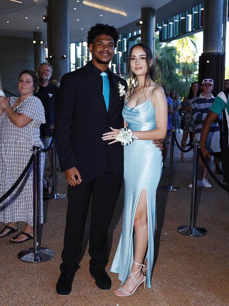 Sonny Torutia and Hanna Goodyear arrive at the Peace Lutheran College formal evening at the Cairns Convention Centre. Picture: Brendan Radke