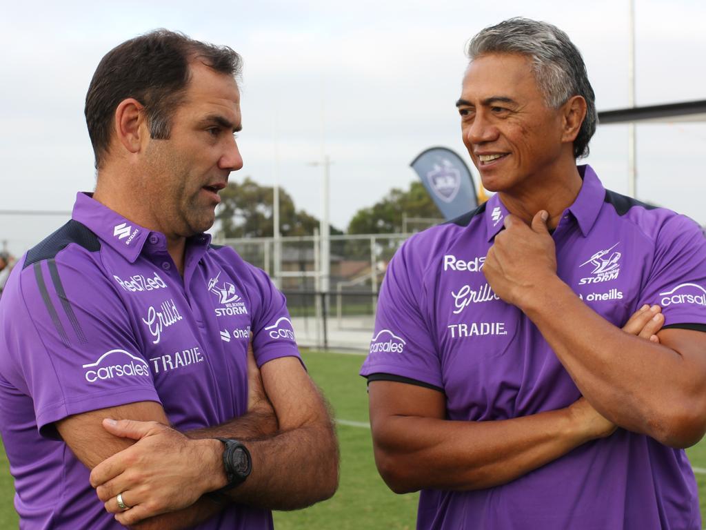 Cameron Smith and Tawera Nikau at Storm training. Picture: Storm Digital