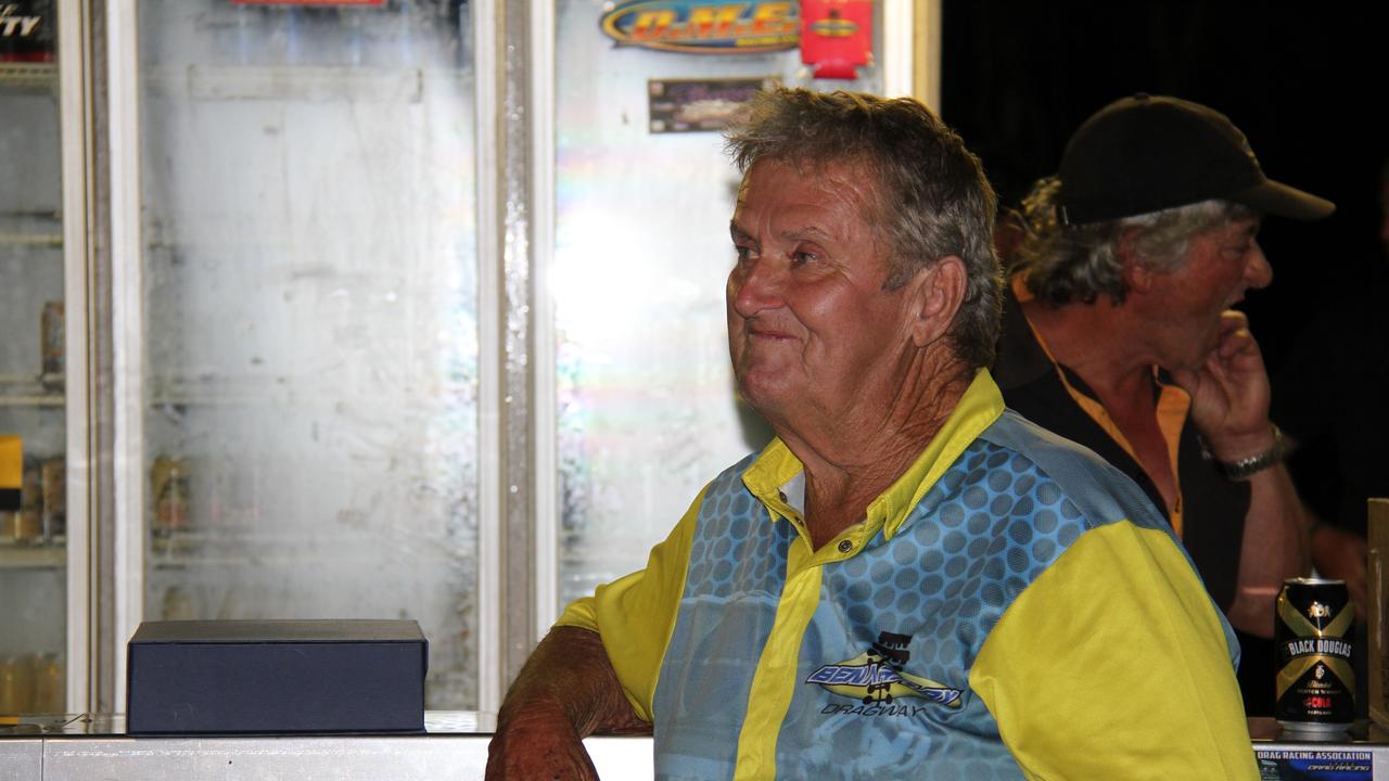 Benaraby dragway legend Trevor Ballinger was presented with a trophy from the Australian National Drag Racing Association for his tireless efforts in looking after the track and facilities. Picture: Rodney Stevens