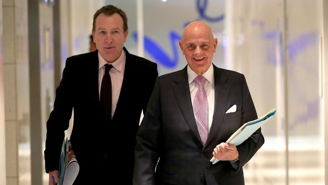Premier investments chief Mark McInnes and chairman Solomon Lew, who wants to overthrow the Myer board. Picture: David Geraghty.