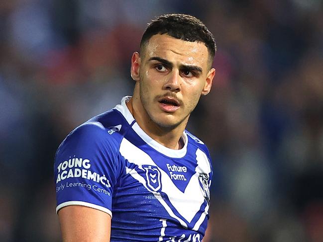 SYDNEY, AUSTRALIA - AUGUST 10: Jacob Kiraz of the Bulldogs looks on during the round 23 NRL match between St George Illawarra Dragons and Canterbury Bulldogs at Netstrata Jubilee Stadium, on August 10, 2024, in Sydney, Australia. (Photo by Jeremy Ng/Getty Images)