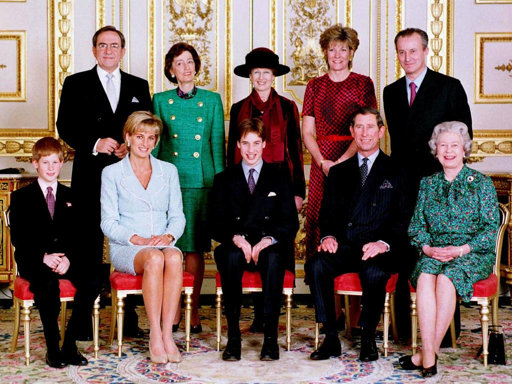 The official portrait of the royal family on the day of Prince William’s confirmation at Windsor Palace, on March 9, 1997. Featured in the photo are William, Prince Harry, the Prince and Princess of Wales, the Queen, King Constantine, Lady Susan Hussey, Princess Alexandra, the Duchess of Westminster and Lord Romsey. Picture: Anwar Hussein/WireImage