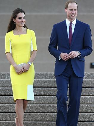 Prince William, Duke of Cambridge and Catherine, Duchess of Cambridge greet the crowds at Sydney Opera House. Picture: Getty Images