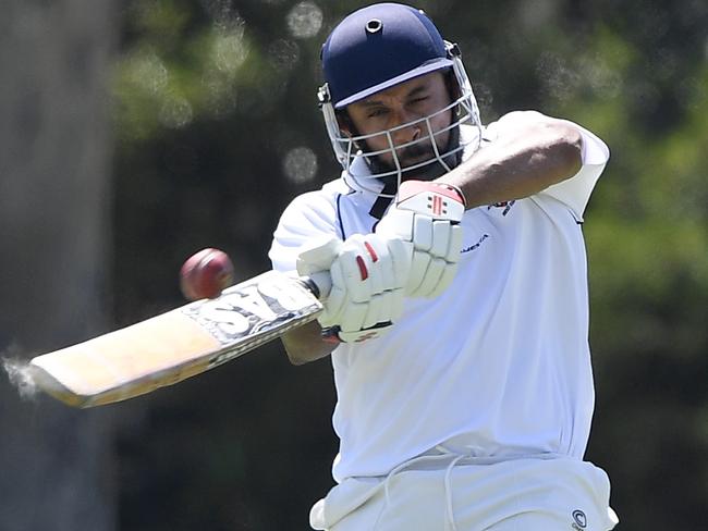 Larry Rajapaski in action during the NWMCA Cricket: Pascoe Vale Central v Gladstone Park match in Oak Park, Saturday, Feb. 16, 2019.   Picture: Andy Brownbill