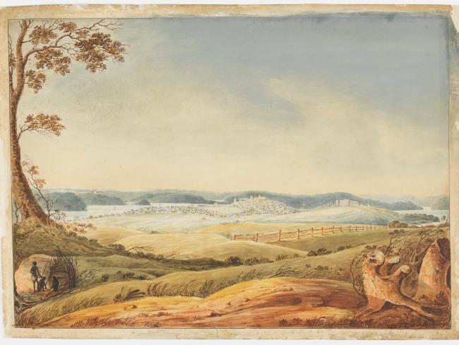 Sydney from Surry Hills, 1819 by famous convict artist Joseph Lycett.