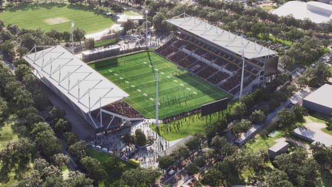 A digital render of the planned Penrith Stadium redevelopment. Picture: Infrastructure NSW