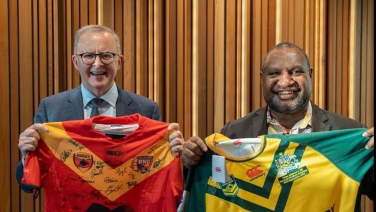 Australian Prime Minister Anthony Albanese and PNG Prime Minister James Marape are both NRL fans. Picture: PMO