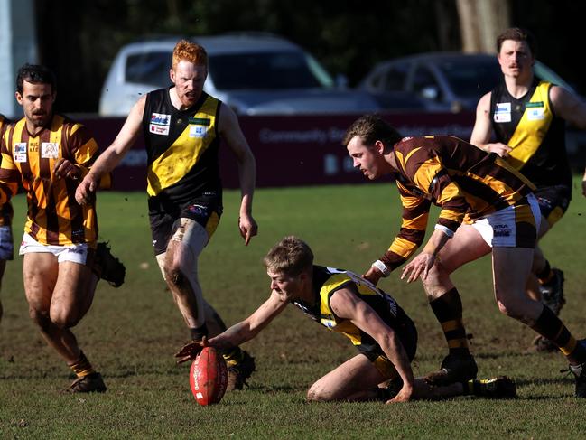 RDFNL: Lancefield’s Ned O'Connell gathers the ball. Picture: Hamish Blair