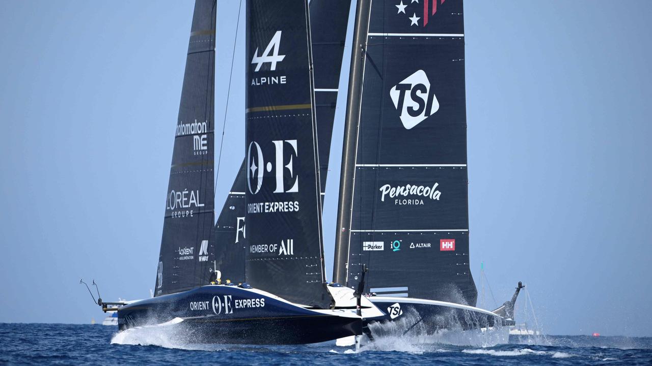 France's Orient Express Racing Team and US NYYC American Magic in action during the Louis Vuitton Cup.