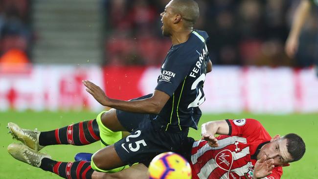 Pierre-Emile Hojbjerg was sent off for his reckless tackle on Fernandinho.