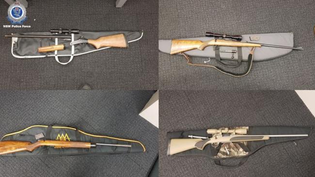 Guns police seized from a man who was allegedly hunting deer in Towarri National Park, near Scone. Picture: NSW Police