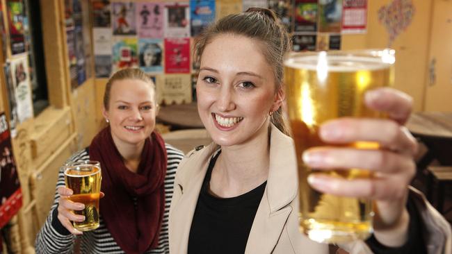 Grace Banner and Brittany Law enjoy some drinks in the Exeter's beer garden on Rundle St. Picture: Bianca De Marchi