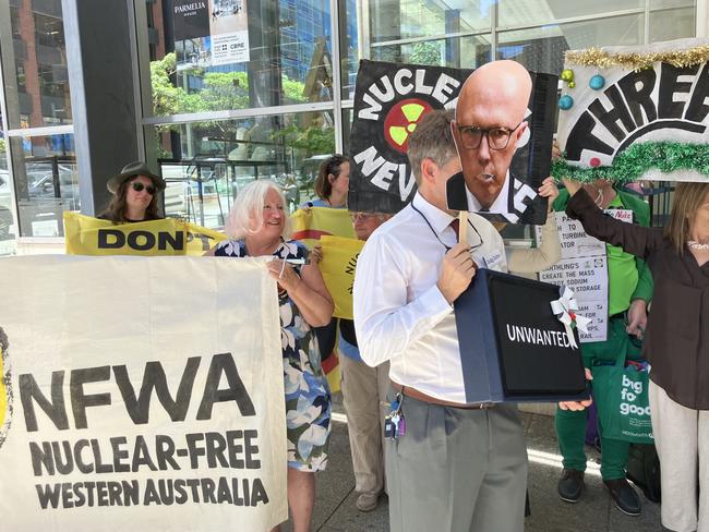 Anti-nuclear protesters stormed Perth's CBD on Tuesday where an inquiry into nuclear energy was being held.,