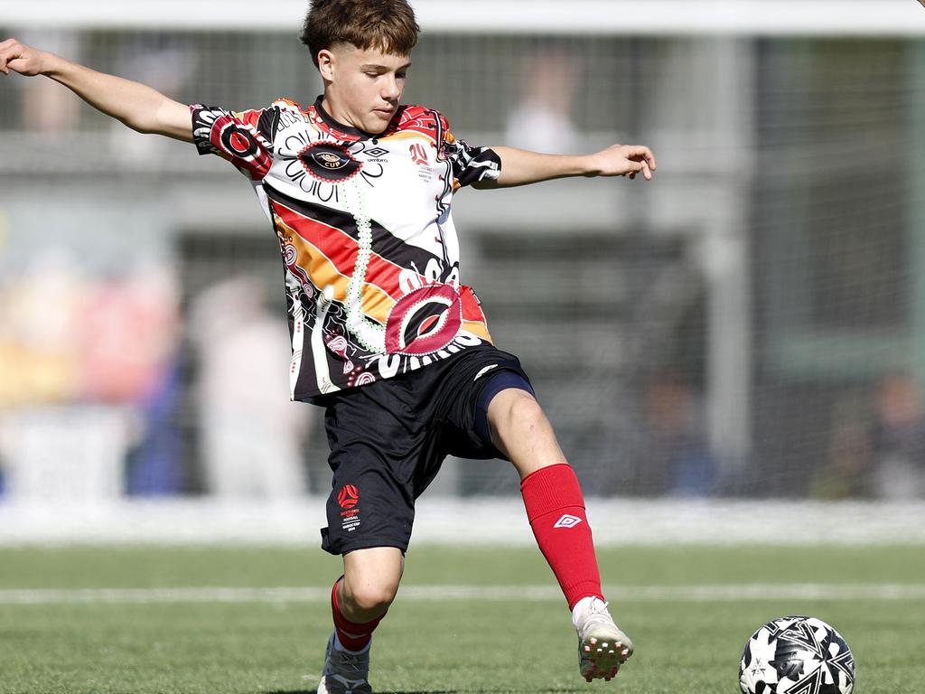 Harley Van Haren, U14 Boys NAIDOC Cup at Lake Macquarie Regional Football Facility. Picture: Michael Gorton