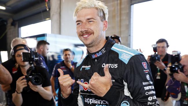 SATURDAY TELEGRAPH. DECEMBER 4, 2021.Pictured is Chaz Mostert after claiming pole in the top ten shootout at Mount Panorama today for the Repco Bathurst 1000. Picture: Tim Hunter.